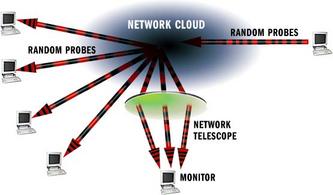 Infected computers randomly attempt to infect other vulnerable computers.  The network telescope monitors approximately one out of every 256 infection attempts.