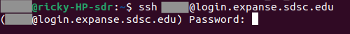 Terminal showing the Expanse SSH password prompt